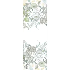 Chemin de table lin & coton lavé 150 g/m² imprimé blanc bleu vert Balade marine verde