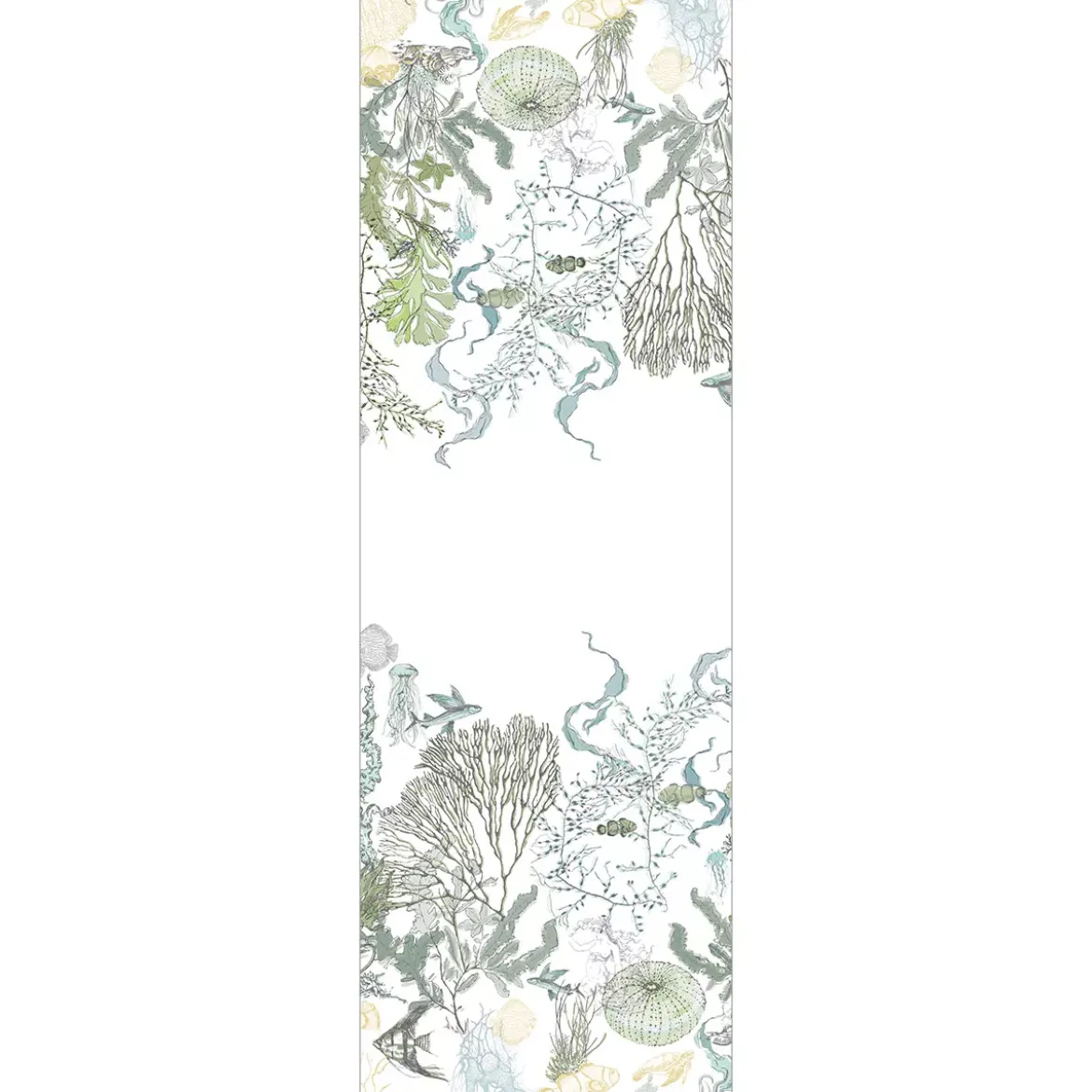 Chemin de table lin & coton lavé 150 g/m² imprimé blanc bleu vert Balade marine verde