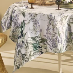 Chemin de table lin & coton lavé 150 g/m² imprimé violet Parfum de lavande mauve