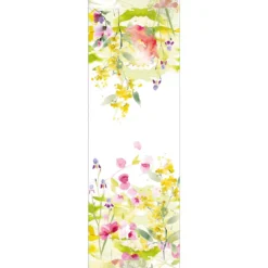 Chemin de table lin & coton lavé 150 g/m² imprimé rose jaune vert Souffle fleuri printemps