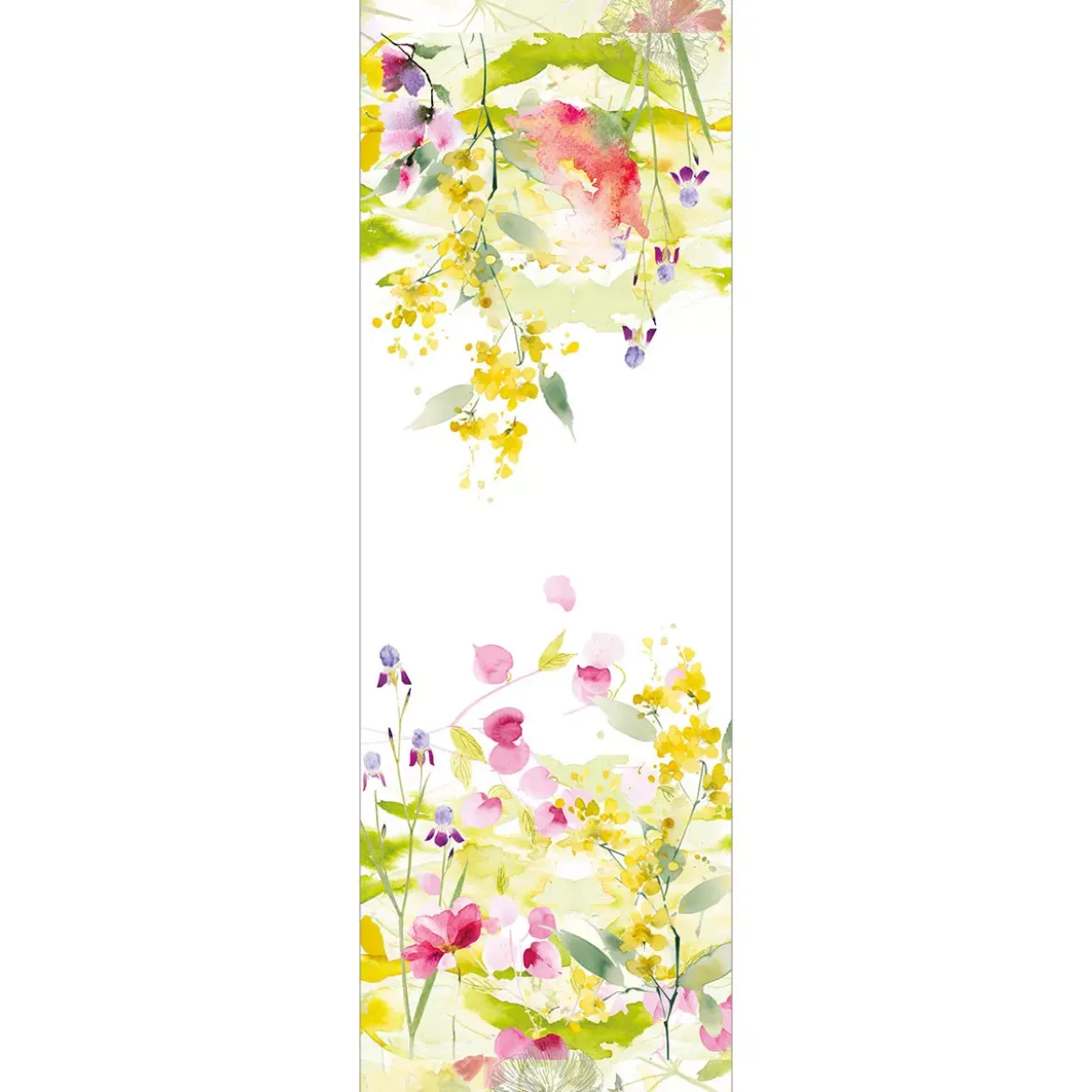 Chemin de table lin & coton lavé 150 g/m² imprimé rose jaune vert Souffle fleuri printemps