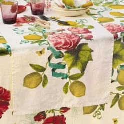 Chemin de table lin & coton lavé 190 g/m² imprimé multicolore Citrons de menton romance