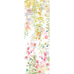 Chemin de table lin & coton lavé 150 g/m² imprimé rose vert Rosee du matin printemps