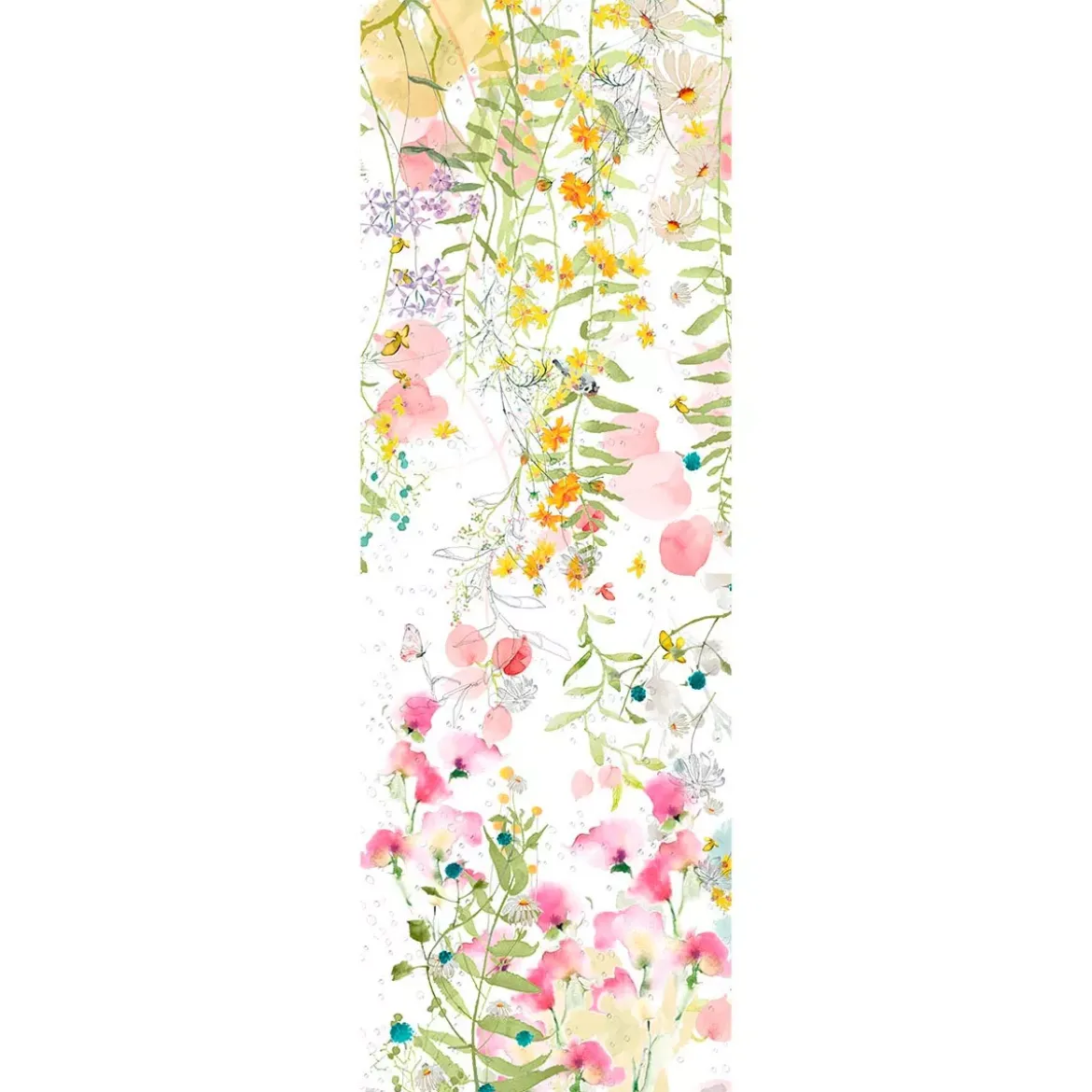 Chemin de table lin & coton lavé 150 g/m² imprimé rose vert Rosee du matin printemps