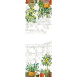 Chemin de table lin & coton lavé 190 g/m² imprimé vert marron Jardin provencal olive
