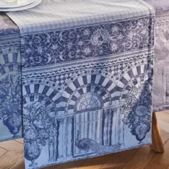 Chemin de table pur coton antitache motif jacquard gris Arcades cendre