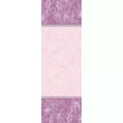 Chemin de table pur coton antitache motif jacquard violet Glycines parme