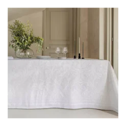 Chemin de table pur coton antitache motif jacquard gris Grace perle