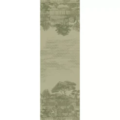 Chemin de table pur coton antitache motif jacquard vert Jardin spirituel olive