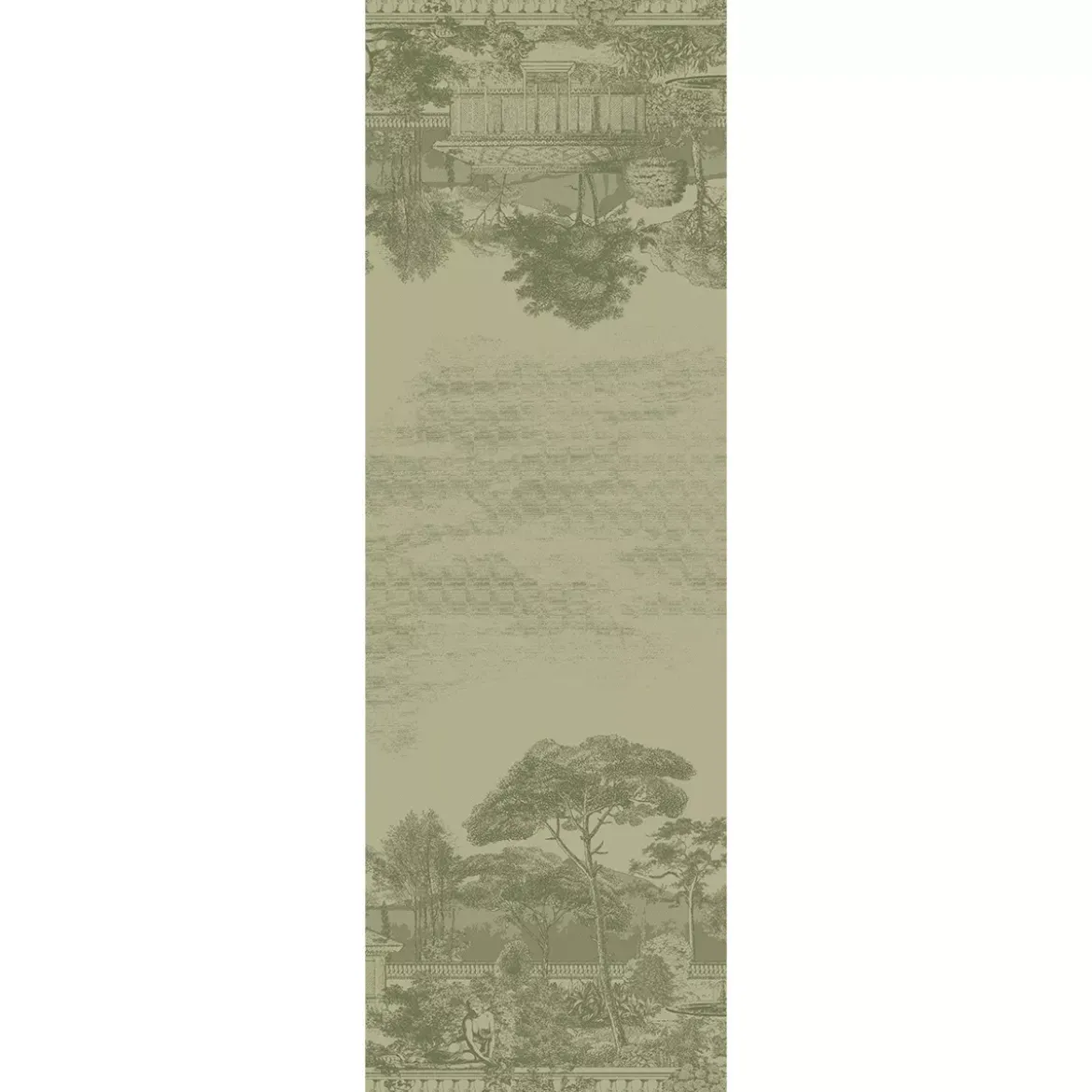 Chemin de table pur coton antitache motif jacquard vert Jardin spirituel olive