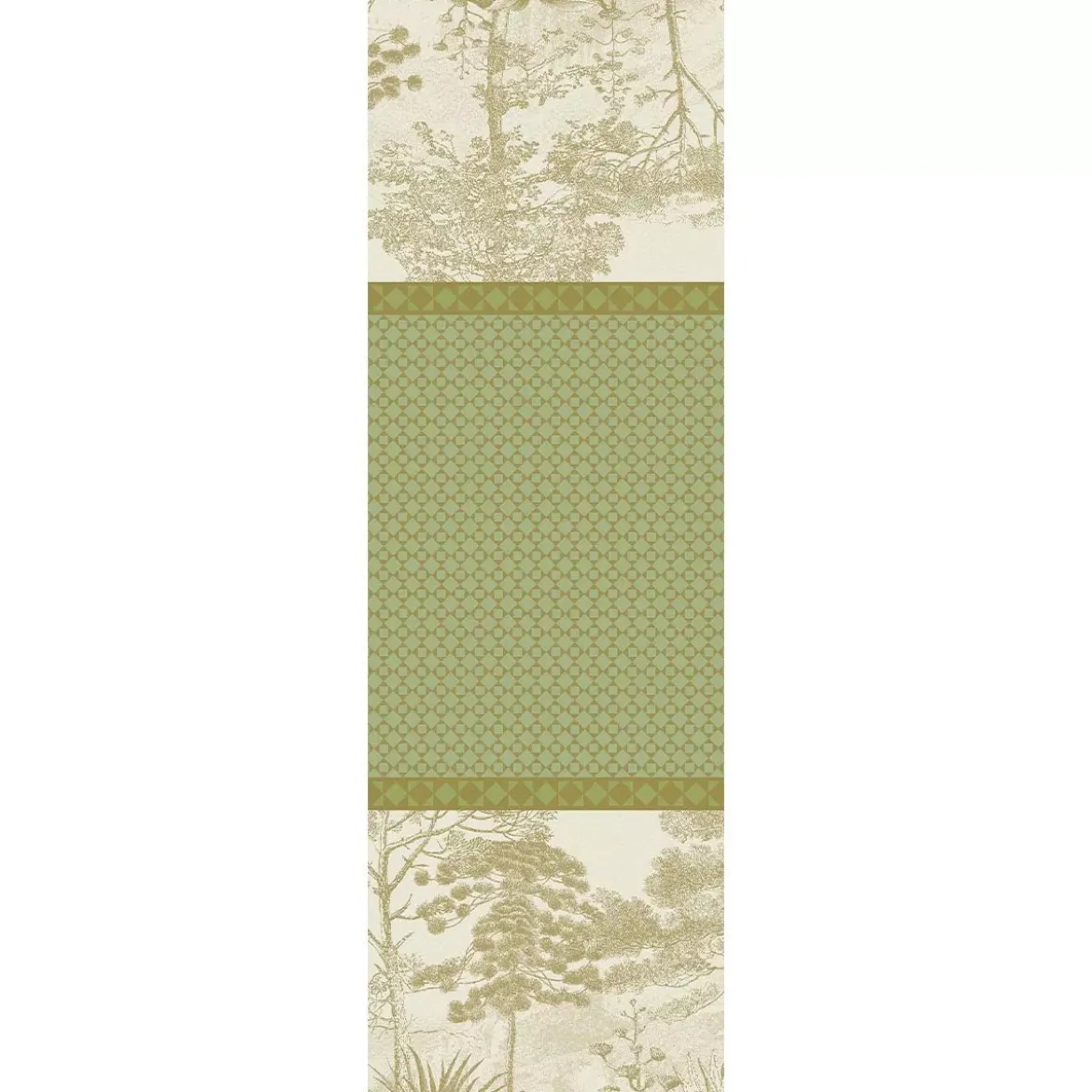 Chemin de table pur coton antitache 220 g/m² motif jacquard vert Le sud vert