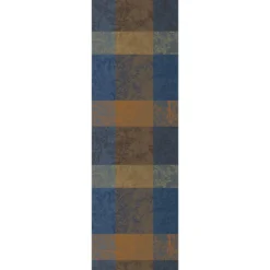 Chemin de table pur coton 220 g/m² motif jacquard bleu brun Mille branchages crepuscule