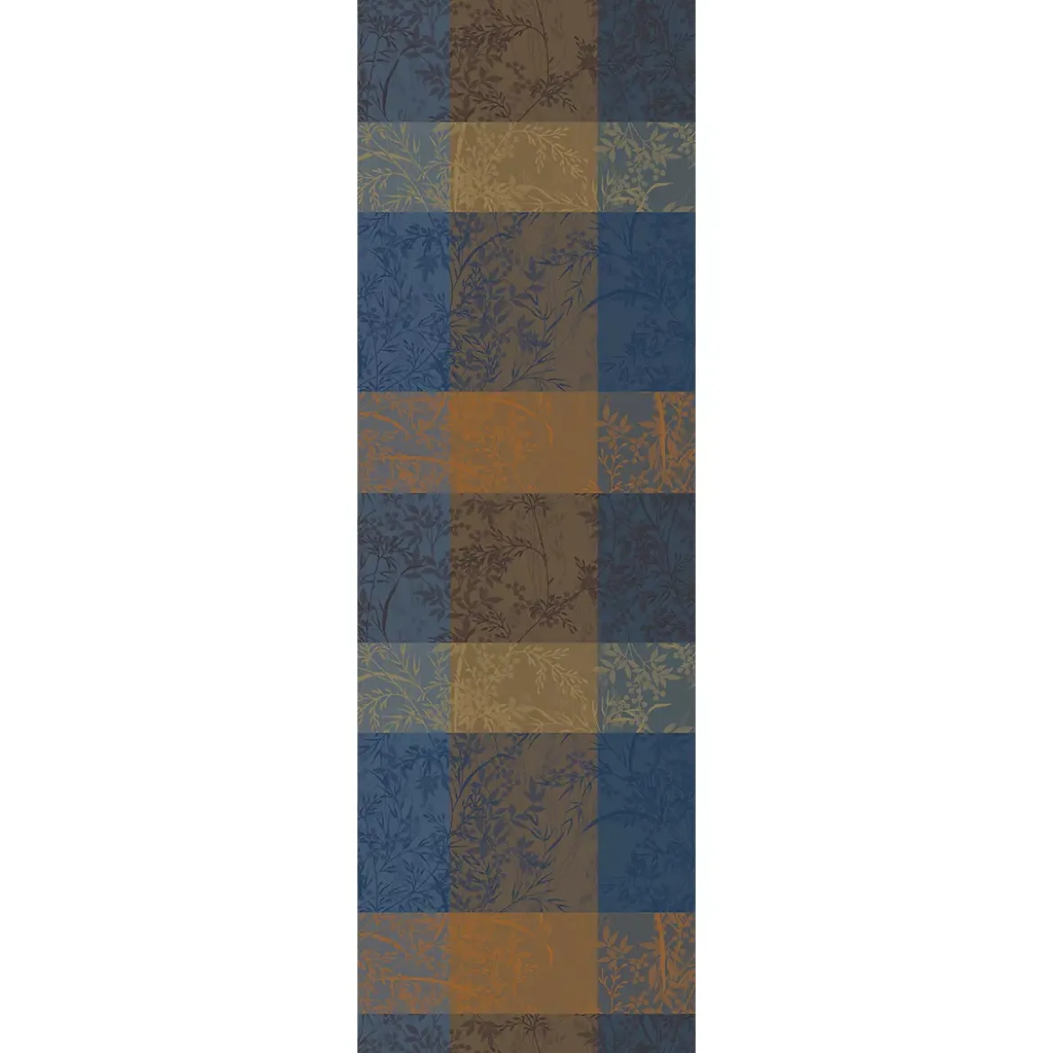 Chemin de table pur coton 220 g/m² motif jacquard bleu brun Mille branchages crepuscule