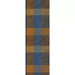 Chemin de table pur coton 220 g/m² motif jacquard bleu brun Mille branchages crepuscule