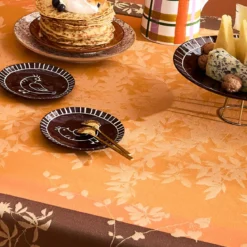 Chemin de table pur coton 220 g/m² motif jacquard orange marron Mille lierres automne