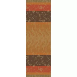 Chemin de table pur coton 220 g/m² motif jacquard orange marron Mille lierres automne