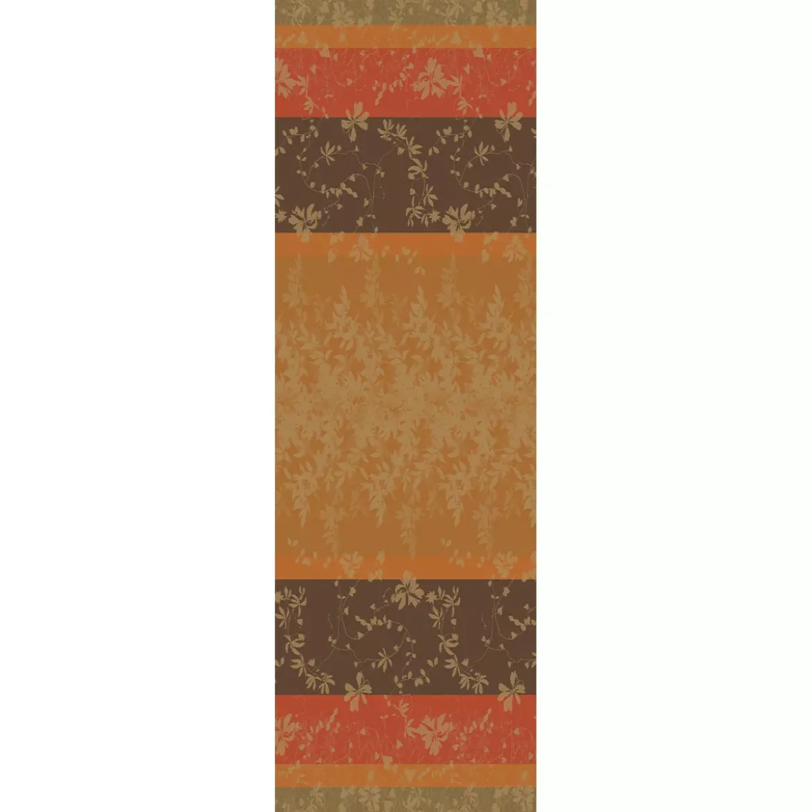Chemin de table pur coton 220 g/m² motif jacquard orange marron Mille lierres automne