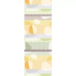 Chemin de table pur coton 205 g/m² motif jacquard vert orange Mille galets terre cuite
