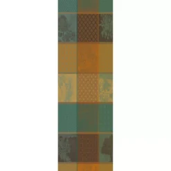 Chemin de table pur coton 220 g/m² motif jacquard vert brun Mille trees foret