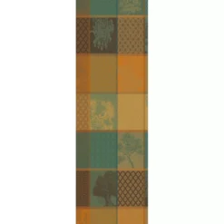 Chemin de table pur coton 220 g/m² motif jacquard vert brun Mille trees foret