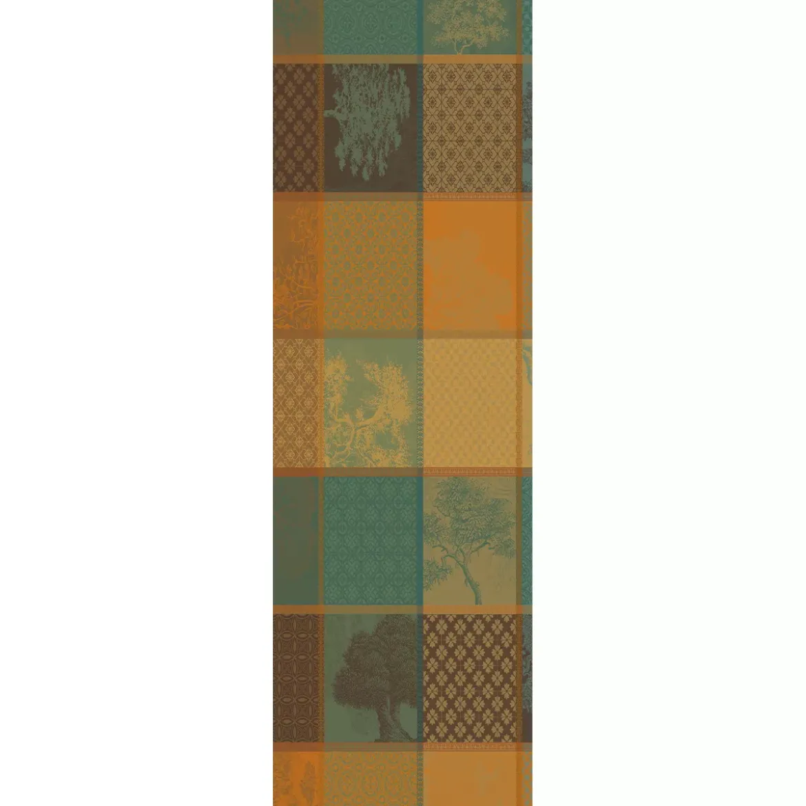 Chemin de table pur coton 220 g/m² motif jacquard vert brun Mille trees foret