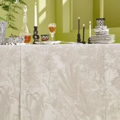 Chemin de table pur coton 220 g/m² motif jacquard beige Mille esprit jardins chanvre