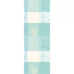 Chemin de table pur coton 220 g/m² motif jacquard bleu beige Mille iris d'eau aqua