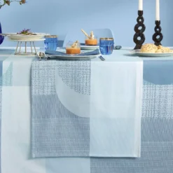 Chemin de table pur coton 220 g/m² motif jacquard bleu vert Mille textures bleu
