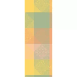 Chemin de table pur coton 205 g/m² motif jacquard rose jaune Mille empreintes pastel
