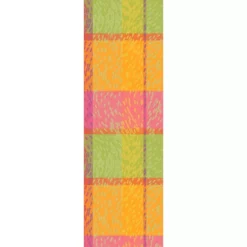 Chemin de table pur coton 220 g/m² motif jacquard rose vert Mille sources berlingot