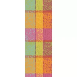 Chemin de table pur coton 220 g/m² motif jacquard rose vert Mille sources berlingot
