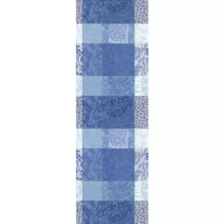 Chemin de table pur coton motif jacquard bleu Mille rameaux bleu