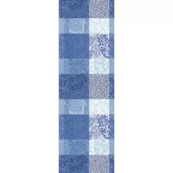 Chemin de table pur coton motif jacquard bleu Mille rameaux bleu