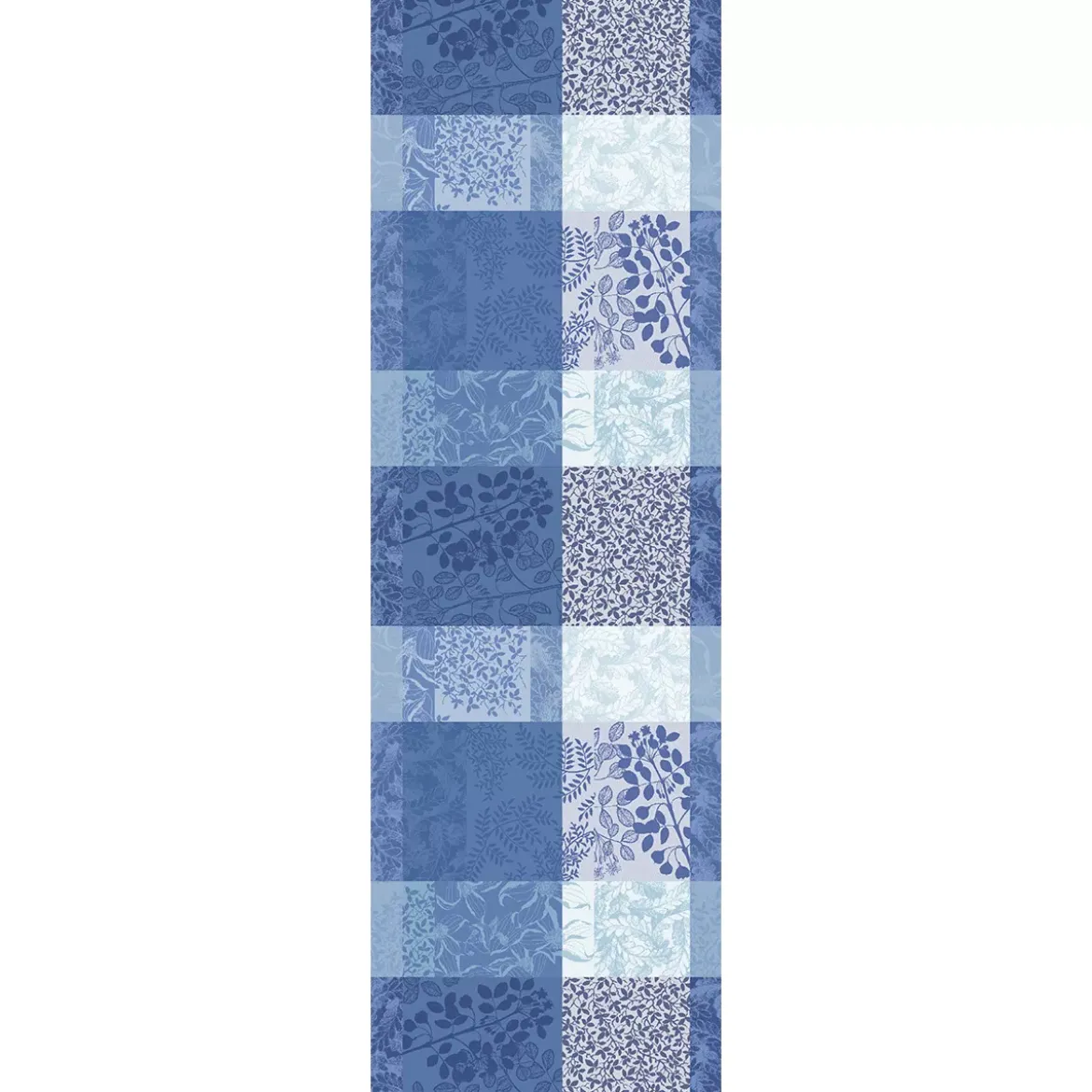 Chemin de table pur coton motif jacquard bleu Mille rameaux bleu