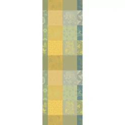 Chemin de table pur coton motif jacquard jaune vert Mille parfums limoni