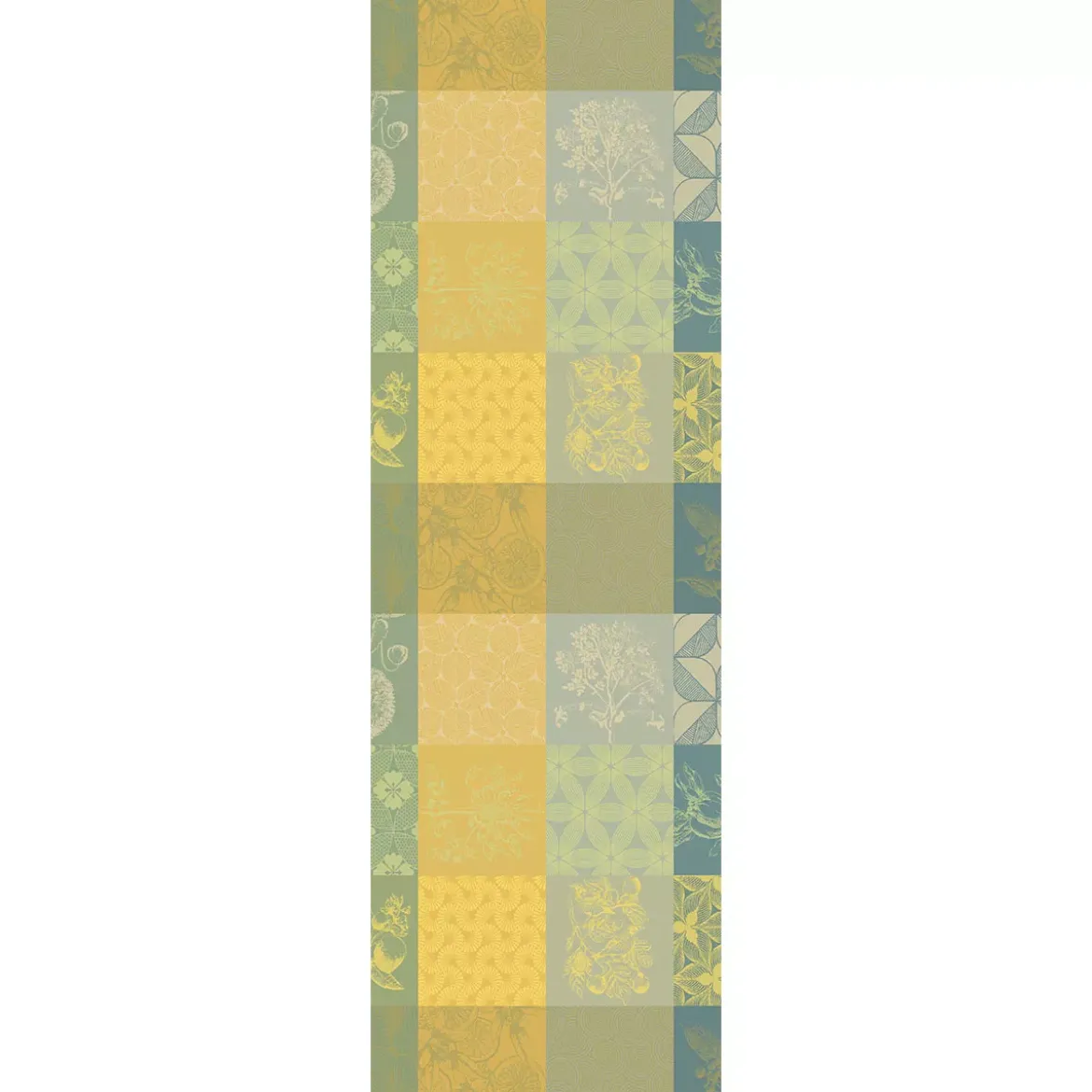 Chemin de table pur coton motif jacquard jaune vert Mille parfums limoni