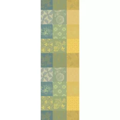 Chemin de table pur coton motif jacquard jaune vert Mille parfums limoni