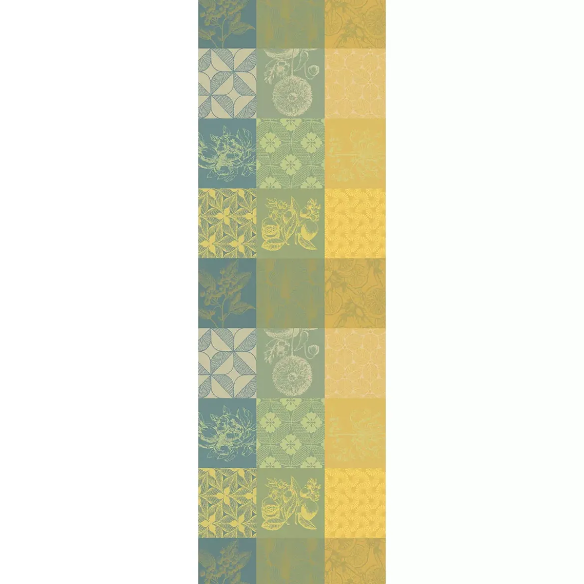 Chemin de table pur coton motif jacquard jaune vert Mille parfums limoni