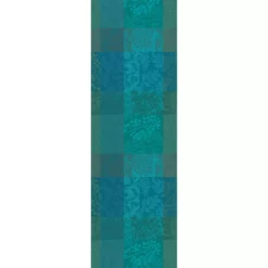 Chemin de table pur coton motif jacquard vert Mille rameaux emeraude