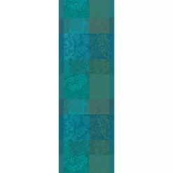 Chemin de table pur coton motif jacquard vert Mille rameaux emeraude