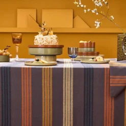 Chemin de table pur coton motif jacquard brun marron Mille bambous onyx