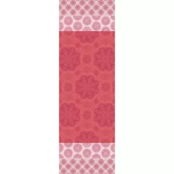 Chemin de table pur coton motif jacquard rose Mille rosaces framboise