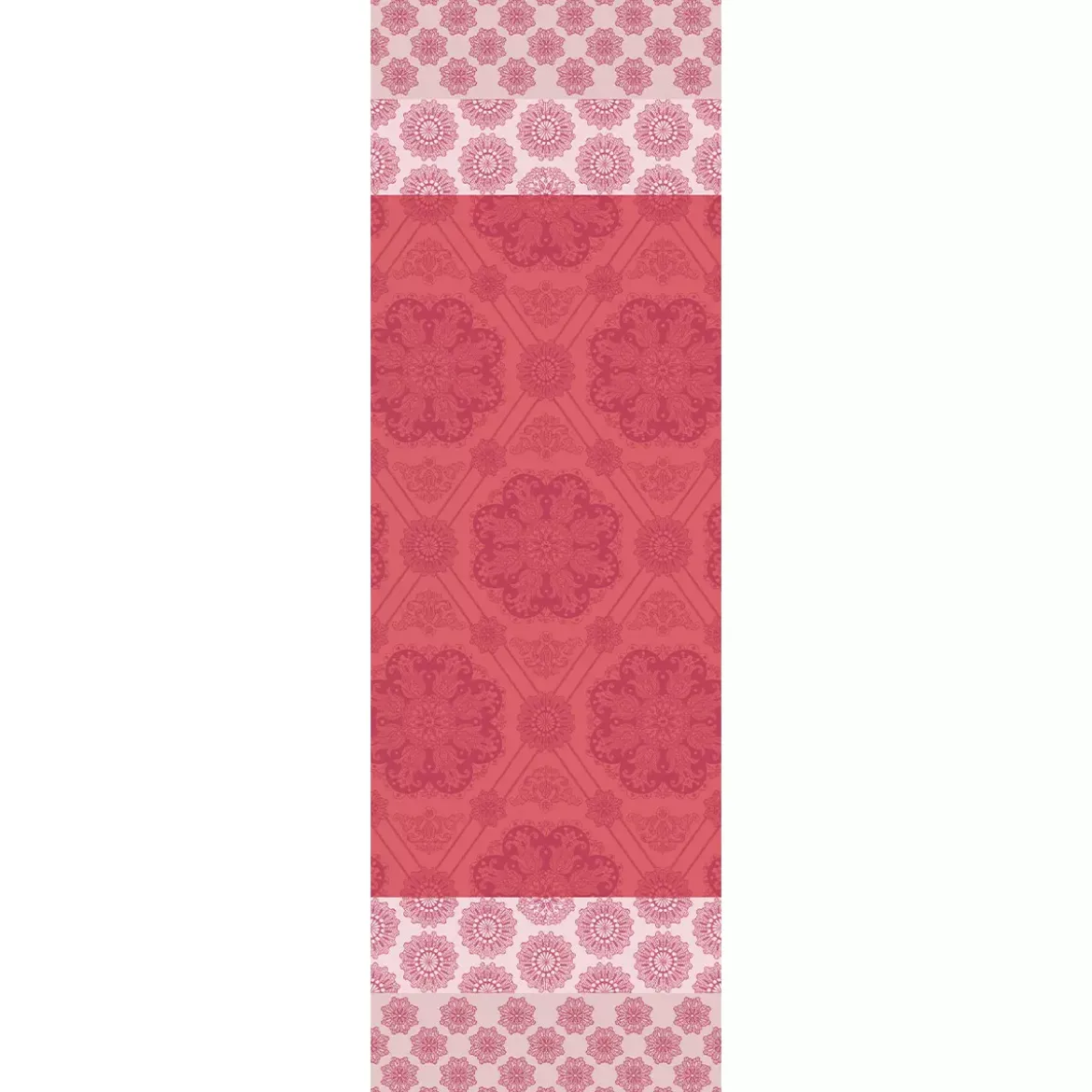 Chemin de table pur coton motif jacquard rose Mille rosaces framboise