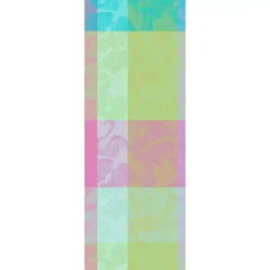 Chemin de table pur coton motif jacquard bleu rose vert Mille vertiges ara