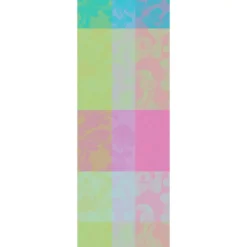 Chemin de table pur coton motif jacquard bleu rose vert Mille vertiges ara