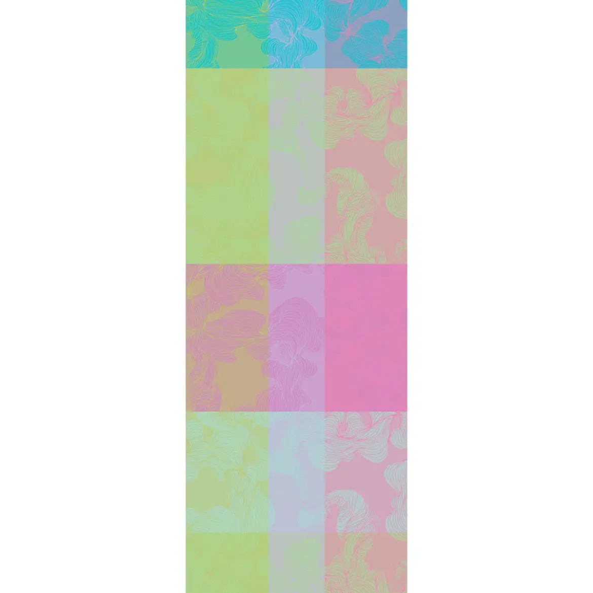 Chemin de table pur coton motif jacquard bleu rose vert Mille vertiges ara