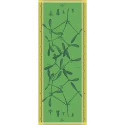 Chemin de table pur coton motif jacquard vert Gui botanique vert