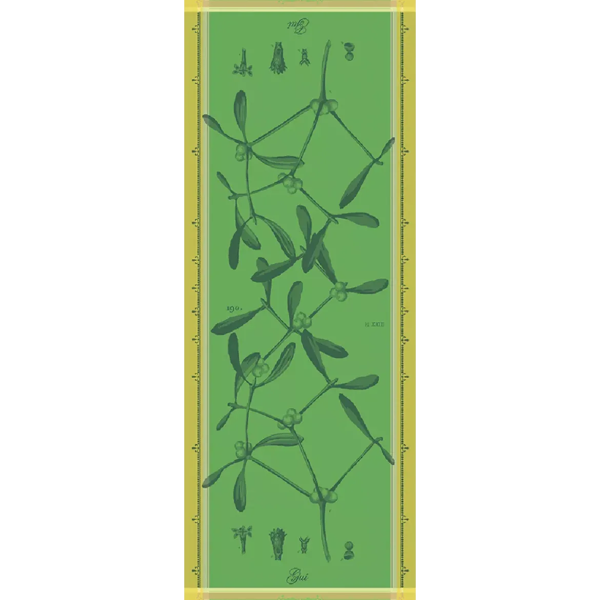 Chemin de table pur coton motif jacquard vert Gui botanique vert