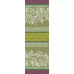 Chemin de table pur coton motif jacquard vert Mille botanique mousse