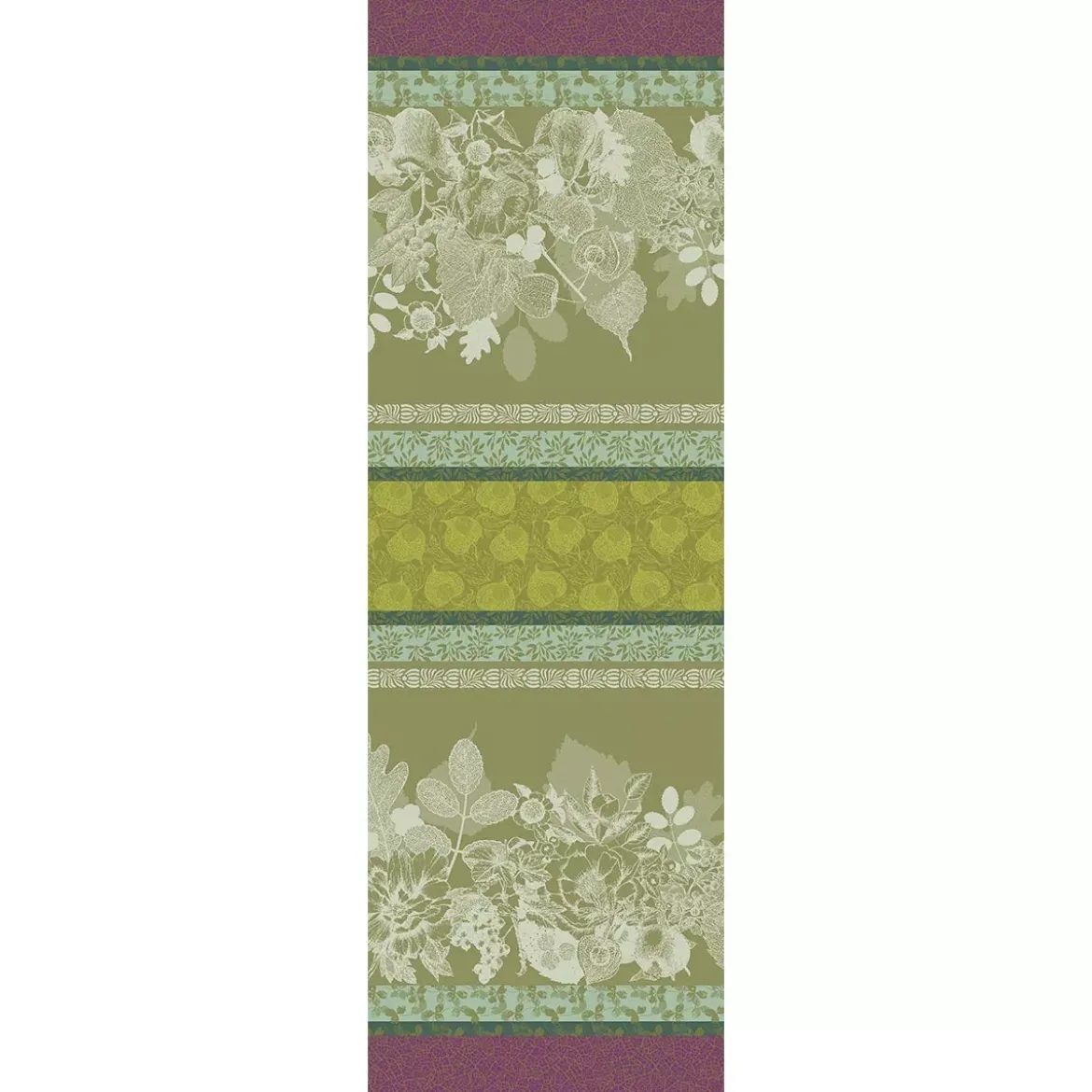 Chemin de table pur coton motif jacquard vert Mille botanique mousse